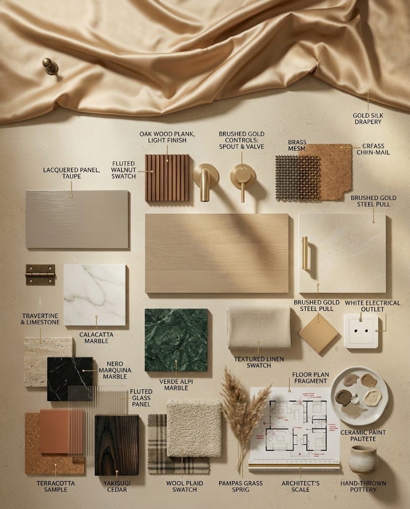 Design Atelier — moodboard of materials, colours and finishes